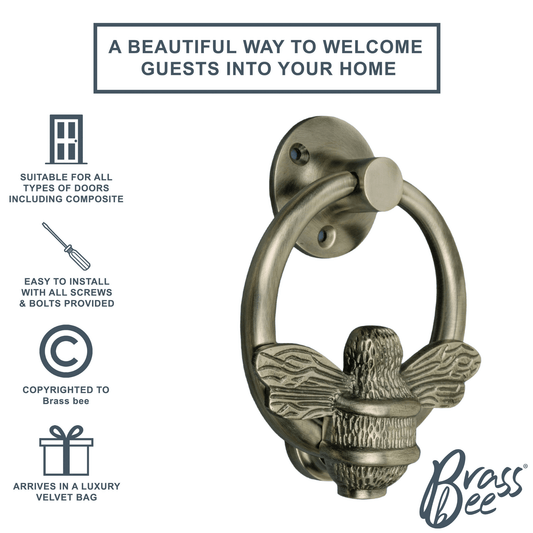 Brass Bumble Bee Ring Door Knocker - Pewter Finish - Brass bee