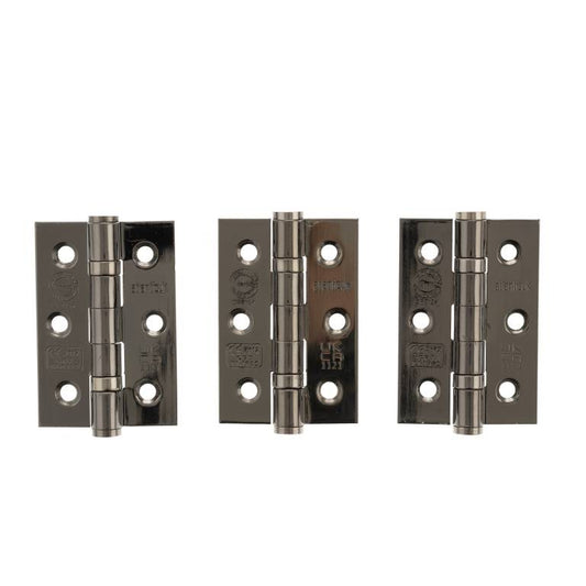 CE Fire Rated Grade 7 Ball Bearing Hinges 3" x 2" x 2mm set of 3 Black Nickel Love Handles uk