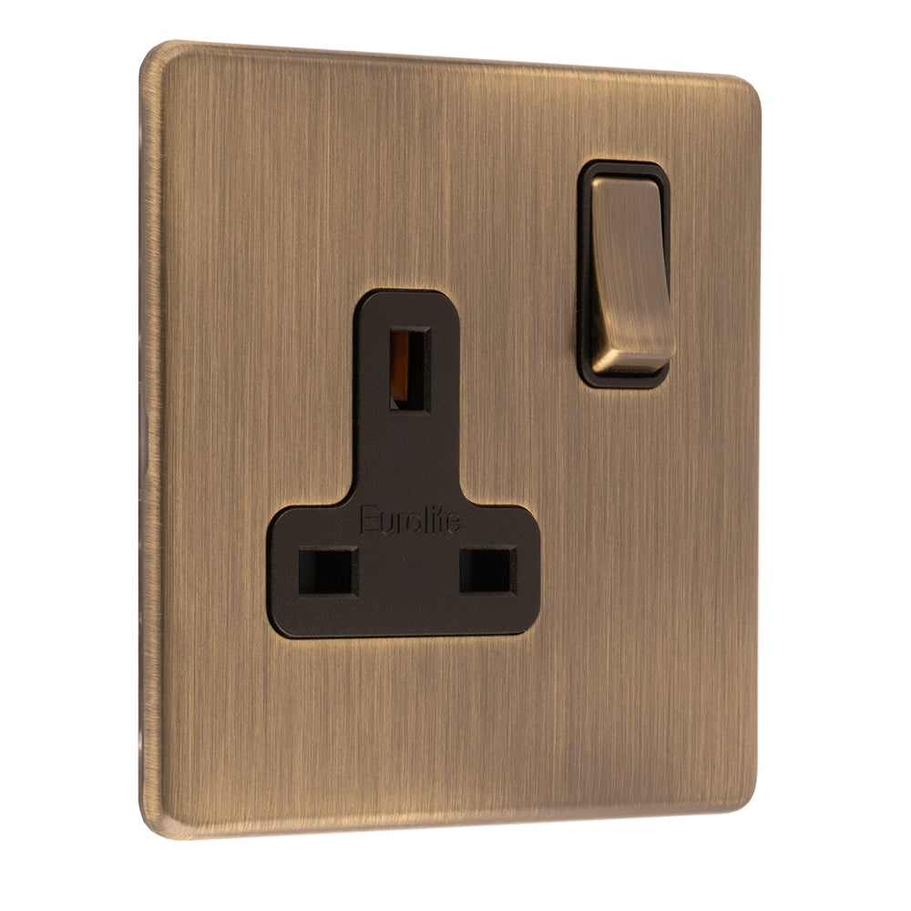 Concealed 3mm 1 Gang Socket - Antique Brass