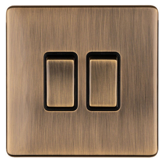 Concealed 3mm 2 Gang Switch - Antique Brass