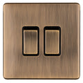 Concealed 3mm 2 Gang Switch - Antique Brass
