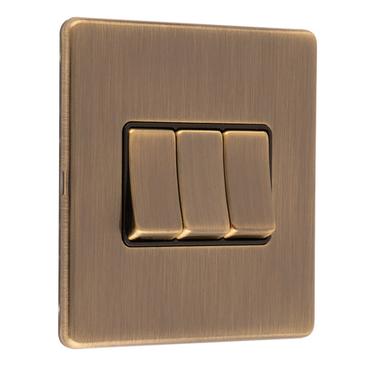 Concealed 3mm 3 Gang Switch - Antique Brass