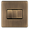 Concealed 3mm 3 Gang Switch - Antique Brass