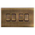 Concealed 3mm 4 Gang Switch - Antique Brass
