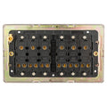 Eurolite Concealed 3mm 6 Gang Switch in antique brass finish, featuring six black switches with gold terminals and a transparent backing, designed for seamless integration into wall fixtures.