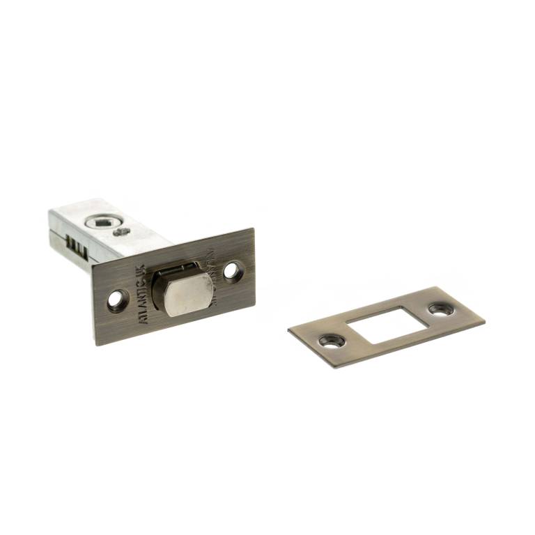Atlantic Tubular Deadbolt – 2.5", 3" & 4" in a chrome finish, featuring a cylindrical lock with a square-shaped bolt and attached strike plate.