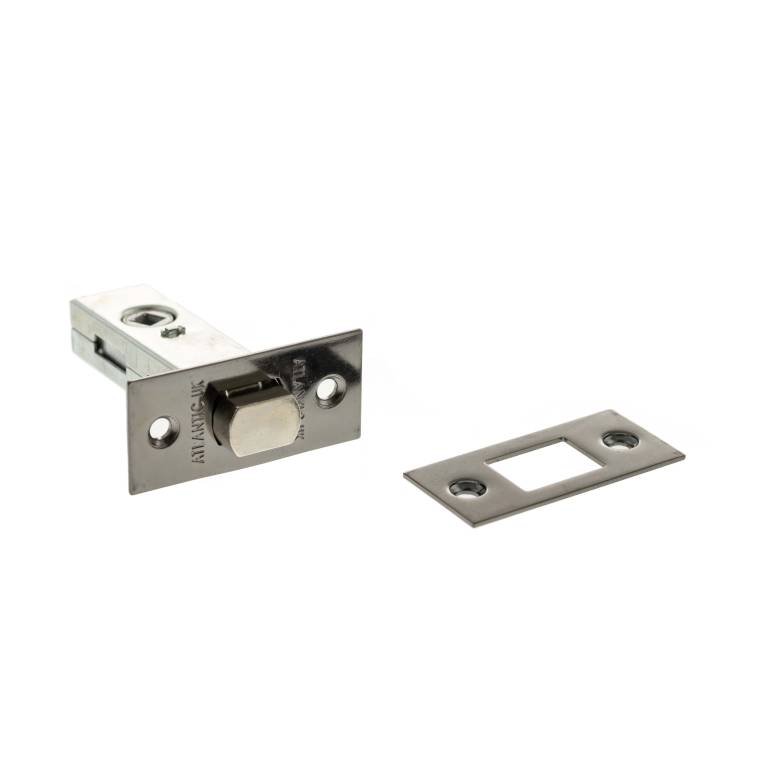 Atlantic Tubular Deadbolt available in 2.5", 3", and 4" lengths, featuring a chrome finish with a cylindrical lock and a faceplate for installation.