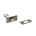 Atlantic Tubular Deadbolt in silver finish, available in sizes 2.5", 3", and 4", featuring a square bolt mechanism and a strike plate for installation.
