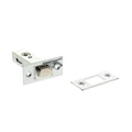 Atlantic Tubular Deadbolt in chrome finish, measuring 2.5", 3", and 4". The set includes a deadbolt mechanism and a matching strike plate.
