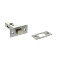 Atlantic Tubular Deadbolt in silver, available in sizes of 2.5", 3", and 4", featuring a square design with a round knob and an attached strike plate.