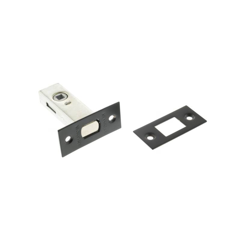Atlantic Tubular Deadbolt in a chrome finish, measuring 2.5", 3", and 4", featuring a metal body and rectangular strike plate for secure locking.