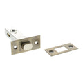 Atlantic Tubular Deadbolt – 2.5", 3" & 4" in a brushed nickel finish, featuring a round bolt and accompanying strike plate for installation.