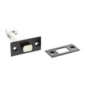 Atlantic Tubular Deadbolt in a silver finish with a rectangular black faceplate, designed for installation and available in lengths of 2.5", 3", and 4".