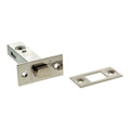 Atlantic Tubular Deadbolt – 2.5", 3" & 4" in polished nickel finish, featuring a cylindrical locking mechanism and accompanying strike plate for secure door closure.
