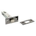 Atlantic Tubular Deadbolt – 2.5", 3" & 4" in a silver finish, featuring a rectangular metal housing with a square bolt and a matching strike plate for installation.