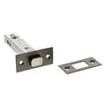 Atlantic Tubular Deadbolt in silver, available in sizes 2.5", 3", and 4", featuring a metal bolt and accompanying strike plate for secure locking.