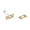 Atlantic Tubular Deadbolt in 2.5", 3", and 4" sizes, featuring a silver body with a brass faceplate. The deadbolt includes a rectangular strike plate for installation.