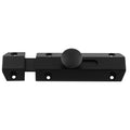 Carlisle Brass Surface Bolt in black finish, made of metal with a simple design, featuring a round knob and two mounting plates for secure installation.