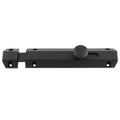 Carlisle Brass Surface Bolt in black finish, featuring a sleek rectangular design with a round thumb turn and multiple mounting holes for secure installation.