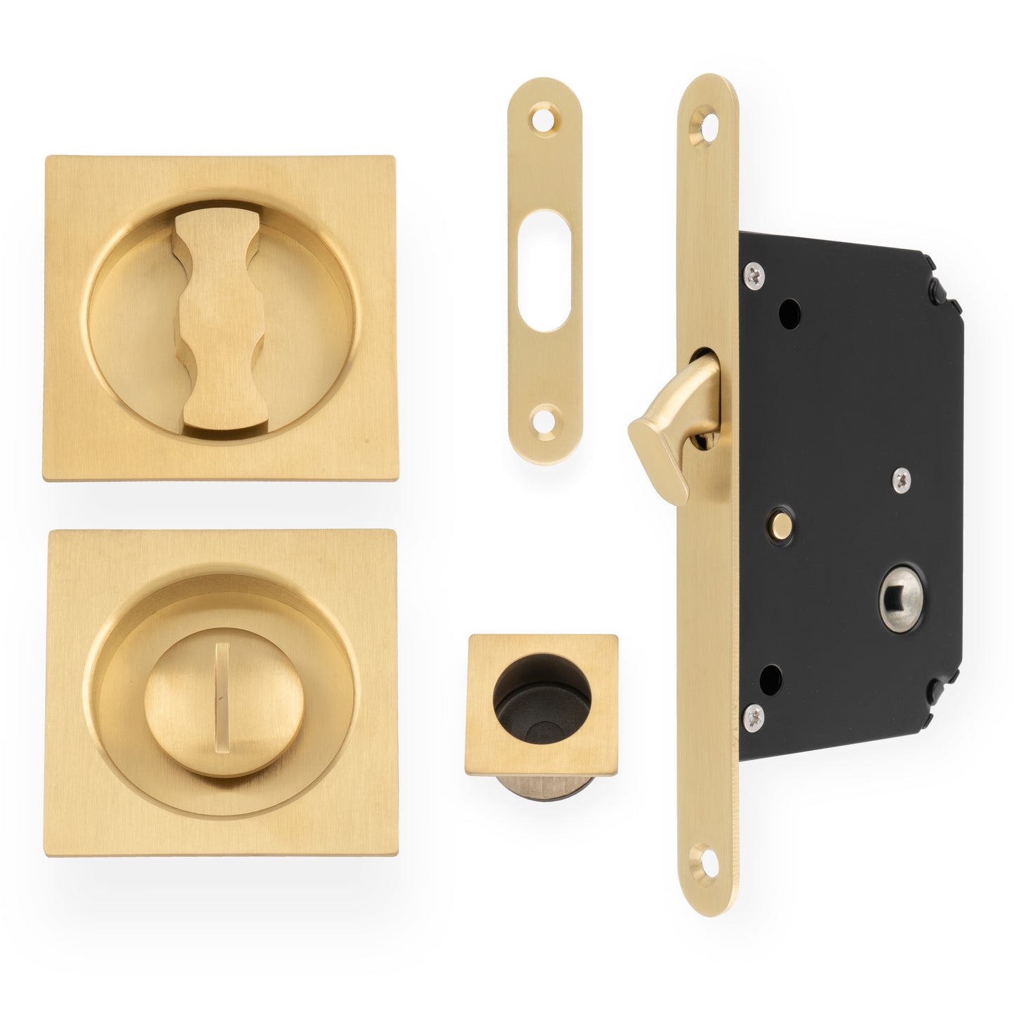 Sliding Door Lock Set - Square Roses - Radius Forend & Strike