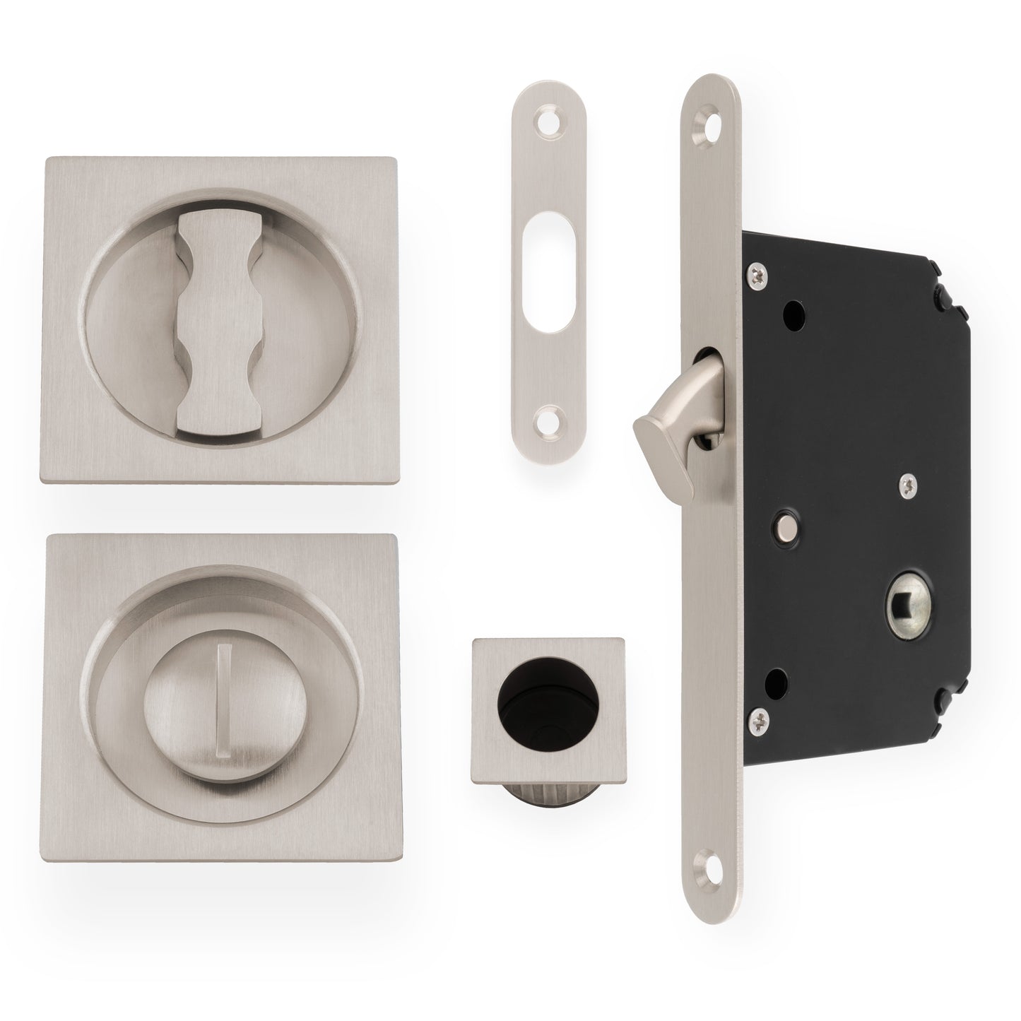 Sliding Door Lock Set - Square Roses - Radius Forend & Strike