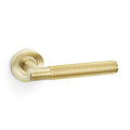 Reeded Spitfire Lever on Round Rose Satin Brass PVD Love Handles uk