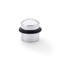 Alexander & Wilks Dome Top Floor Mounted Door Stop in chrome finish, featuring a rounded top and black rubber ring for grip. This door stop is designed for stability and durability.