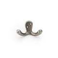 Alexander & Wilks Victorian Double Robe Hook in a distressed silver finish, featuring two distinct hooks and two mounting holes for easy installation.
