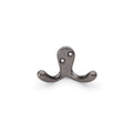 Alexander & Wilks Victorian Double Robe Hook in a dark metallic finish, featuring two curved hooks and two mounting holes for easy installation.
