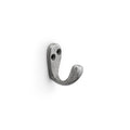 Alexander & Wilks Victorian Single Robe Hook in a brushed silver finish, featuring a curved design with two mounting holes for secure installation on walls.