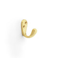 Alexander & Wilks Victorian Single Robe Hook in a polished gold finish, featuring a curved design and two mounting holes for secure installation.