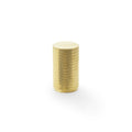 Alexander & Wilks Brunel Knurled Cupboard Knob in a gold finish, featuring a cylindrical design with a textured knurled surface for added grip.