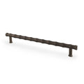 Alexander & Wilks Crispin Bamboo T-Bar Cupboard Pull Handle in oil-rubbed bronze finish, featuring a bamboo-inspired design with textured ridges and cylindrical ends for easy grip.