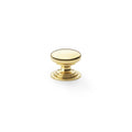 Alexander & Wilks Waltz Round Cupboard Knob on Stepped Rose in polished brass finish, featuring a smooth round top and a layered base design.