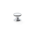 Alexander & Wilks Waltz Round Cupboard Knob on Stepped Rose features a round, white ceramic top with a polished chrome base, providing a sleek and modern design for cabinets and furniture.