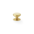 Alexander & Wilks Waltz Round Cupboard Knob on Stepped Rose in a brushed gold finish, featuring a rounded top and an ornate base, designed for cabinets and drawers.