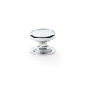 Alexander & Wilks Waltz Round Cupboard Knob on Stepped Rose in polished chrome, featuring a smooth circular design with a stepped base for easy gripping.