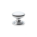 Alexander & Wilks Waltz Round Cupboard Knob on Stepped Rose in polished chrome finish, featuring a round knob design with a stepped base for enhanced grip.