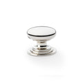 Alexander & Wilks Waltz Round Cupboard Knob on Stepped Rose in polished chrome finish, featuring a smooth round design and stepped base for installation.