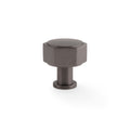 Alexander & Wilks Vesper Hex Cabinet Knob in a dark bronze finish with a hexagonal design and a cylindrical base for mounting.