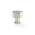 Alexander & Wilks Vesper Hex Cabinet Knob in polished chrome, featuring a hexagonal shape and a round base for easy installation, designed for use on cabinets or drawers.