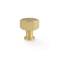 Alexander & Wilks Vesper Hex Cabinet Knob in a brushed gold finish, featuring a hexagonal shape and a cylindrical base, suitable for cabinets and drawers.