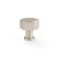 Alexander & Wilks Vesper Hex Cabinet Knob in a brushed nickel finish, featuring a hexagonal shape with a smooth rounded top and a cylindrical base for easy installation.