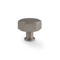 Alexander & Wilks Vesper Hex Cabinet Knob in matte nickel finish, featuring a hexagonal shape with a smooth top surface and a cylindrical base for easy installation.