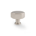 Alexander & Wilks Vesper Hex Cabinet Knob in brushed nickel finish, featuring a hexagonal design with a smooth top and a cylindrical base.