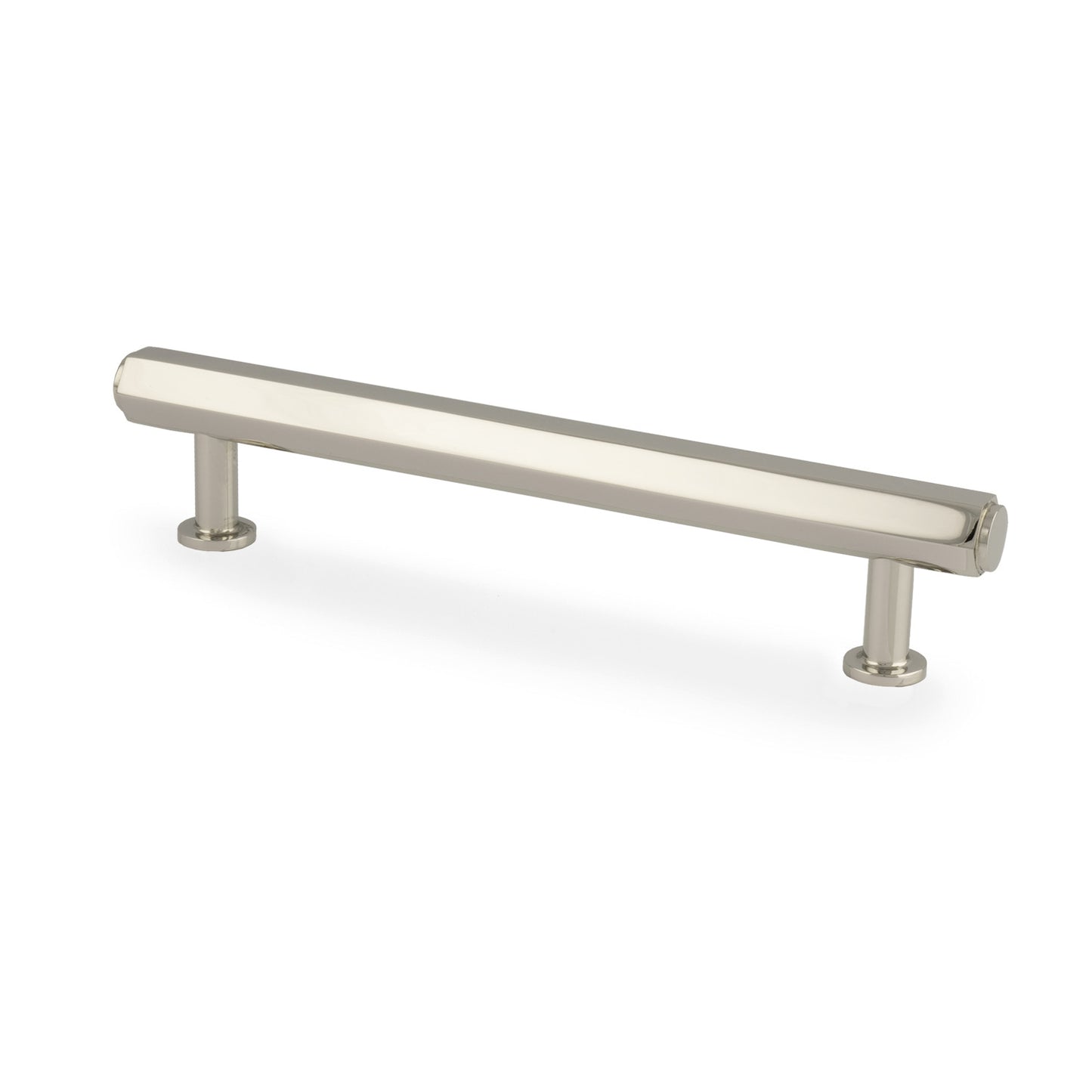 Alexander & Wilks Vesper Hex T-Bar Cabinet Pull in brushed nickel, featuring a sleek, elongated bar design with two cylindrical mounting bases for easy installation.