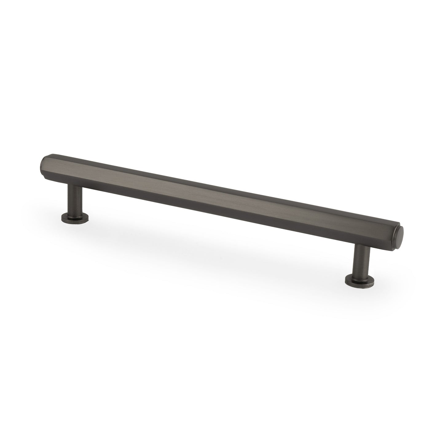 Alexander & Wilks Vesper Hex T-Bar Cabinet Pull in a brushed bronze finish, featuring a sleek, elongated design with two cylindrical mounting posts for secure installation.
