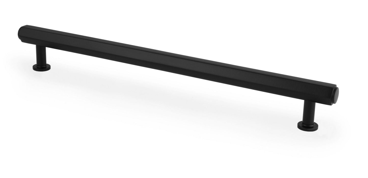 Alexander & Wilks Vesper Hex T-Bar Cabinet Pull in matte black, featuring a long straight design with two circular mounting bases at each end for easy installation.
