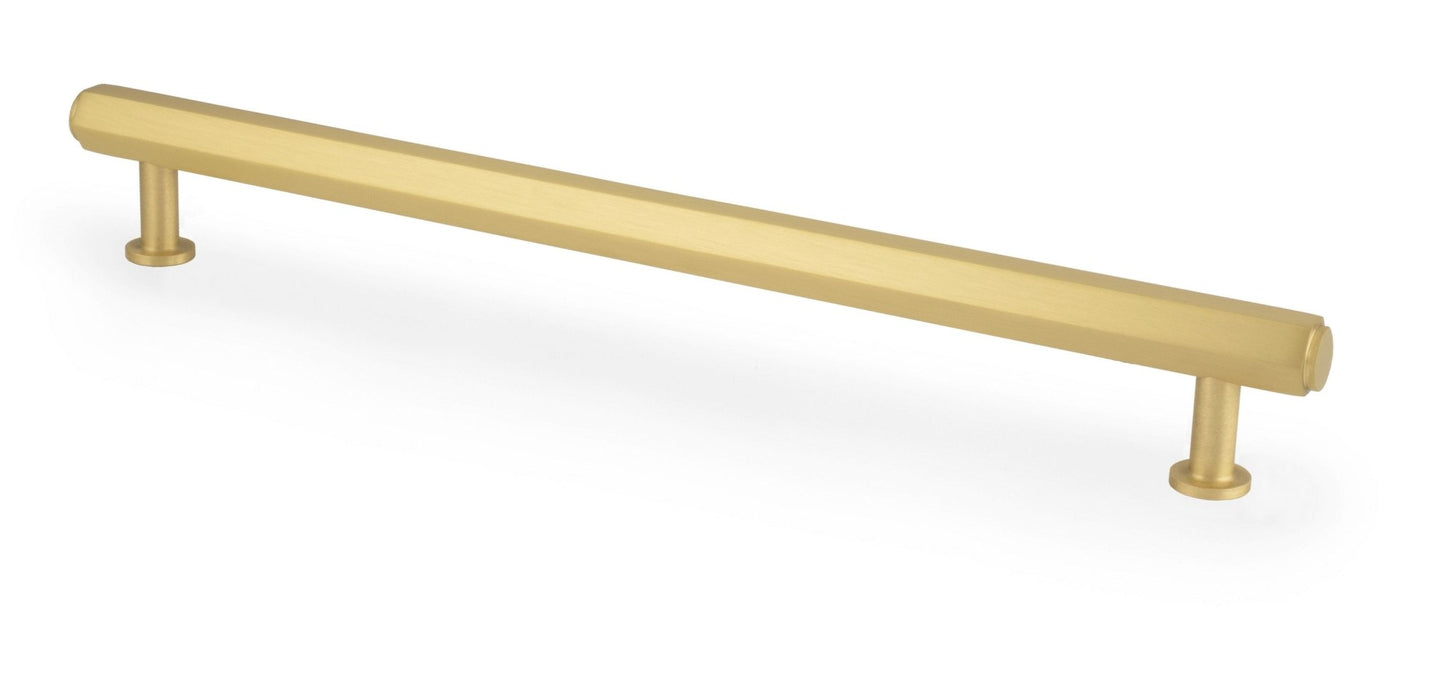 Alexander & Wilks Vesper Hex T-Bar Cabinet Pull in gold finish, featuring a simple, straight design with two mounting posts on either end for easy installation.