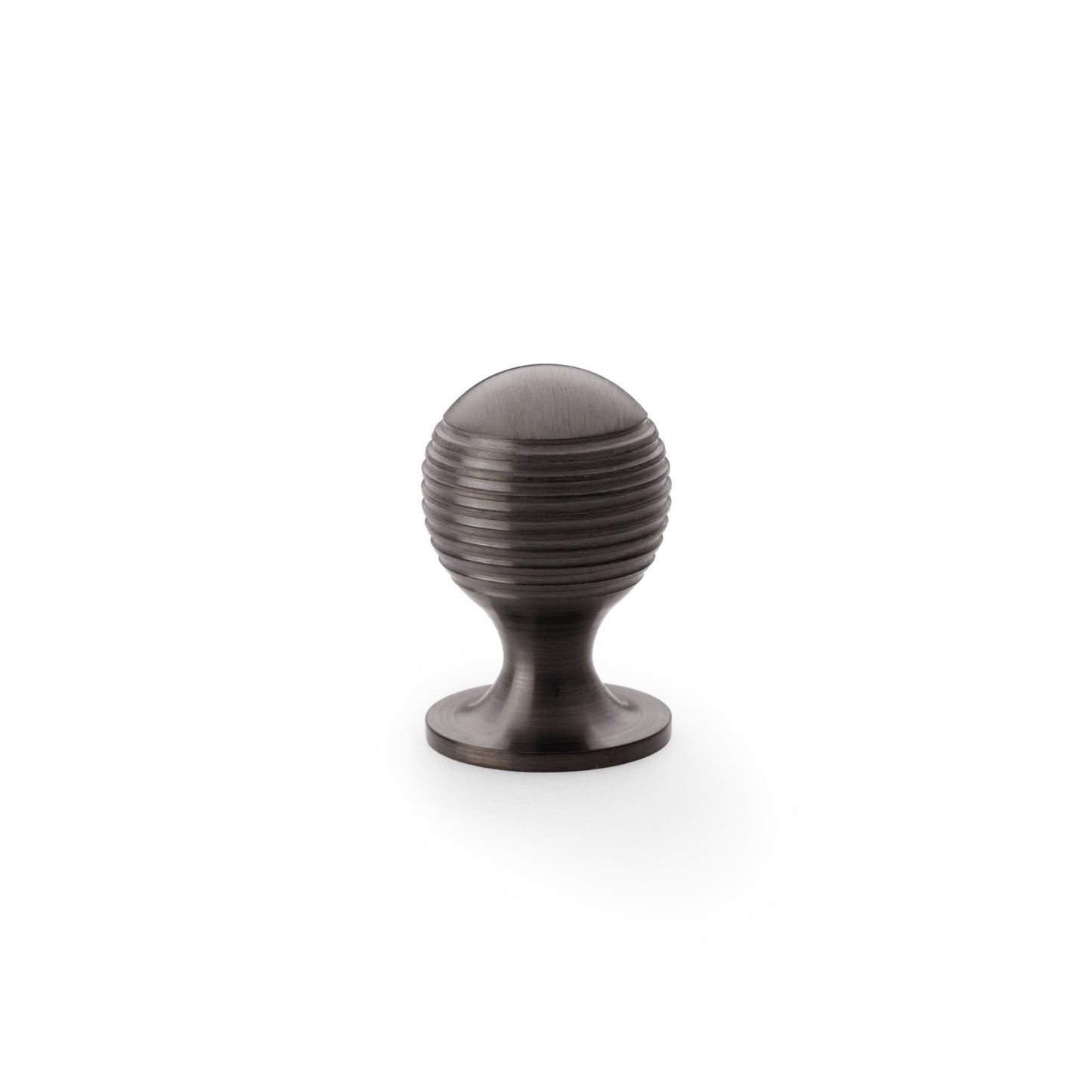 Alexander & Wilks Caesar Cupboard Knob on Round Rose in a dark finish, featuring a ridged round design and a smooth rounded top, suitable for cabinet or cupboard installation.